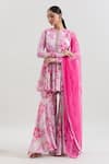 Buy_Basanti - Kapde Aur Koffee x AZA_Pink Chinon Printed Floral Closed Short Anarkali Sharara Set _at_Aza_Fashions