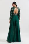 Basanti - Kapde Aur Koffee x AZA_Green Georgette Embroidered Sequins V Neck Floral Flared Jumpsuit _Online_at_Aza_Fashions