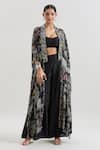 Buy_Basanti - Kapde Aur Koffee x AZA_Black Chinon Embroidered Handwork Blouse Floral Print Cape And Sharara Set _at_Aza_Fashions