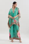 Buy_Basanti - Kapde Aur Koffee x AZA_Green Crepe Printed Sequins V Neck Floral Kurta And Pant Co-ord Set _at_Aza_Fashions