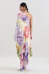 Basanti - Kapde Aur Koffee x AZA_Multi Color Crepe Printed Floral One Shoulder Abstract Kaftan _Online_at_Aza_Fashions