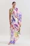 Buy_Basanti - Kapde Aur Koffee x AZA_Multi Color Crepe Printed Floral One Shoulder Abstract Kaftan _at_Aza_Fashions