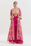 Buy_Basanti - Kapde Aur Koffee x AZA_Pink Organza Printed Gota Patti Blouse Square Floral Jacket And Sharara Set _at_Aza_Fashions