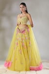 Buy_Basanti - Kapde Aur Koffee x AZA_Yellow Organza Embroidery Sequin Sweetheart Neck Floral Lehenga Set _at_Aza_Fashions