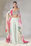 Buy_Basanti - Kapde Aur Koffee x AZA_Multi Color Pant Crepe Printed Abstract Floral Cape Open And Flared Set _at_Aza_Fashions