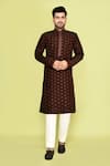 Buy_Arihant Rai Sinha_Brown Kurta Dupion Silk Embroidered Thread Mini Floral With Pant _at_Aza_Fashions