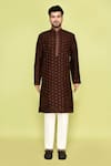 Buy_Arihant Rai Sinha_Brown Kurta Dupion Silk Embroidered Thread Mini Floral With Pant _Online_at_Aza_Fashions