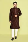 Shop_Arihant Rai Sinha_Brown Kurta Dupion Silk Embroidered Thread Mini Floral With Pant 