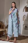 PREETI MEHTA_Blue Lurex Chinon In 60% And 40% Polyster Printed Bloom Boat Kaftan & Pant Set _Online_at_Aza_Fashions