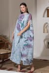 Buy_PREETI MEHTA_Blue Lurex Chinon In 60% And 40% Polyster Printed Bloom Boat Kaftan & Pant Set 