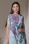 PREETI MEHTA_Blue Lurex Chinon In 60% And 40% Polyster Printed Bloom Boat Kaftan & Pant Set _Online