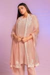 Buy_PREETI MEHTA_Pink Pleated Satin Polyester Organza Placement Kurta Set With Dupatta _Online_at_Aza_Fashions