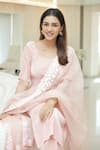 Shop_PREETI MEHTA_Pink Pleated Satin Polyester Organza Placement Kurta Set With Dupatta _Online_at_Aza_Fashions