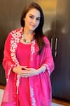 Shop_PREETI MEHTA_Pink Pleated Satin Polyester Placement Embroidery Kurta Set With Pearl Dupatta 