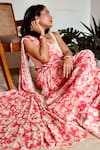 PREETI MEHTA_Peach 100% Viscose Digital Printed Pre-draped Saree With Mirror Work Blouse _Online_at_Aza_Fashions