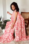 Buy_PREETI MEHTA_Peach 100% Viscose Digital Printed Pre-draped Saree With Mirror Work Blouse _Online_at_Aza_Fashions