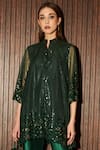 Tasuvure_Green Net Embroidered Notched V Sarah Tunic And Pant Set _Online_at_Aza_Fashions