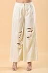 AK-OK White Cotton Cut Work Distressed Pant Online at Aza Fashions AK-OK_White Cotton Cut Work Distressed Pant _Online_at_Aza_Fashions