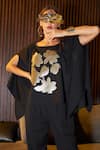 Shop_Tasuvure_Black Royal Georgette Applique Water Lily Round Metallic Cape Top With Pant _Online_at_Aza_Fashions