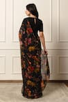 Shop_Atelier Shikaarbagh_Black Saree French Chiffon Printed Floral With Unstitched Blouse Piece _at_Aza_Fashions