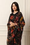 Buy_Atelier Shikaarbagh_Black Saree French Chiffon Printed Floral With Unstitched Blouse Piece _Online_at_Aza_Fashions