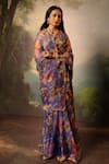 Buy_Atelier Shikaarbagh_Blue Saree French Chiffon Printed Floral With Unstitched Blouse Piece _at_Aza_Fashions