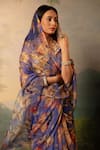 Atelier Shikaarbagh_Blue Saree French Chiffon Printed Floral With Unstitched Blouse Piece _Online_at_Aza_Fashions