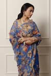 Shop_Atelier Shikaarbagh_Blue Saree French Chiffon Printed Floral With Unstitched Blouse Piece 