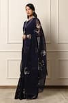 Atelier Shikaarbagh_Blue Saree French Chiffon Printed Rose With Unstitched Blouse Piece _Online_at_Aza_Fashions