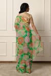 Shop_Atelier Shikaarbagh_Green Saree French Chiffon Printed Blossom With Unstitched Blouse Piece _at_Aza_Fashions