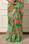 Buy_Atelier Shikaarbagh_Green Saree French Chiffon Printed Blossom With Unstitched Blouse Piece 