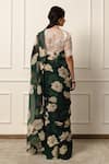 Shop_Atelier Shikaarbagh_Green Saree French Chiffon Printed Contrast With Unstitched Blouse Piece _at_Aza_Fashions