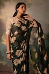 Atelier Shikaarbagh_Green Saree French Chiffon Printed Contrast With Unstitched Blouse Piece _Online_at_Aza_Fashions