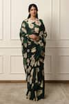 Shop_Atelier Shikaarbagh_Green Saree French Chiffon Printed Contrast With Unstitched Blouse Piece _Online_at_Aza_Fashions