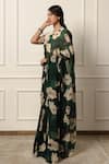 Atelier Shikaarbagh_Green Saree French Chiffon Printed Contrast With Unstitched Blouse Piece _at_Aza_Fashions