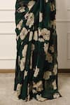 Buy_Atelier Shikaarbagh_Green Saree French Chiffon Printed Contrast With Unstitched Blouse Piece 