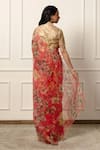 Shop_Atelier Shikaarbagh_Red Saree French Chiffon Printed Botanic With Unstitched Blouse Piece _at_Aza_Fashions