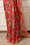 Buy_Atelier Shikaarbagh_Red Saree French Chiffon Printed Botanic With Unstitched Blouse Piece _Online_at_Aza_Fashions