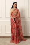 Buy_Atelier Shikaarbagh_Red Saree French Chiffon Printed Botanic With Unstitched Blouse Piece 