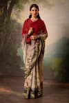 Buy_Atelier Shikaarbagh_Maroon Saree French Chiffon Printed Two Tone With Unstitched Blouse Piece _at_Aza_Fashions