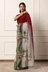 Shop_Atelier Shikaarbagh_Maroon Saree French Chiffon Printed Two Tone With Unstitched Blouse Piece _Online_at_Aza_Fashions