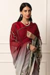 Atelier Shikaarbagh_Maroon Saree French Chiffon Printed Two Tone With Unstitched Blouse Piece _at_Aza_Fashions