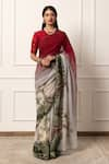 Buy_Atelier Shikaarbagh_Maroon Saree French Chiffon Printed Two Tone With Unstitched Blouse Piece 