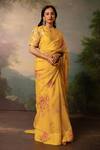 Buy_Atelier Shikaarbagh_Yellow Saree French Chiffon Printed Bloom With Unstitched Blouse Piece _at_Aza_Fashions