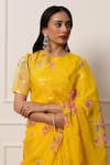 Atelier Shikaarbagh_Yellow Saree French Chiffon Printed Bloom With Unstitched Blouse Piece _at_Aza_Fashions