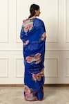 Shop_Atelier Shikaarbagh_Blue Saree French Chiffon Printed Rose Contrast With Unstitched Blouse Piece _at_Aza_Fashions