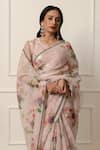 Buy_Atelier Shikaarbagh_Pink Saree French Chiffon Printed Contrast Hem With Unstitched Blouse Piece _Online_at_Aza_Fashions