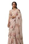 Shop_Atelier Shikaarbagh_Pink Saree French Chiffon Printed Contrast Hem With Unstitched Blouse Piece _Online_at_Aza_Fashions