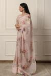 Atelier Shikaarbagh_Pink Saree French Chiffon Printed Contrast Hem With Unstitched Blouse Piece _at_Aza_Fashions