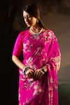 Atelier Shikaarbagh_Pink Saree French Chiffon Printed Contrast Hem With Unstitched Blouse Piece _Online_at_Aza_Fashions